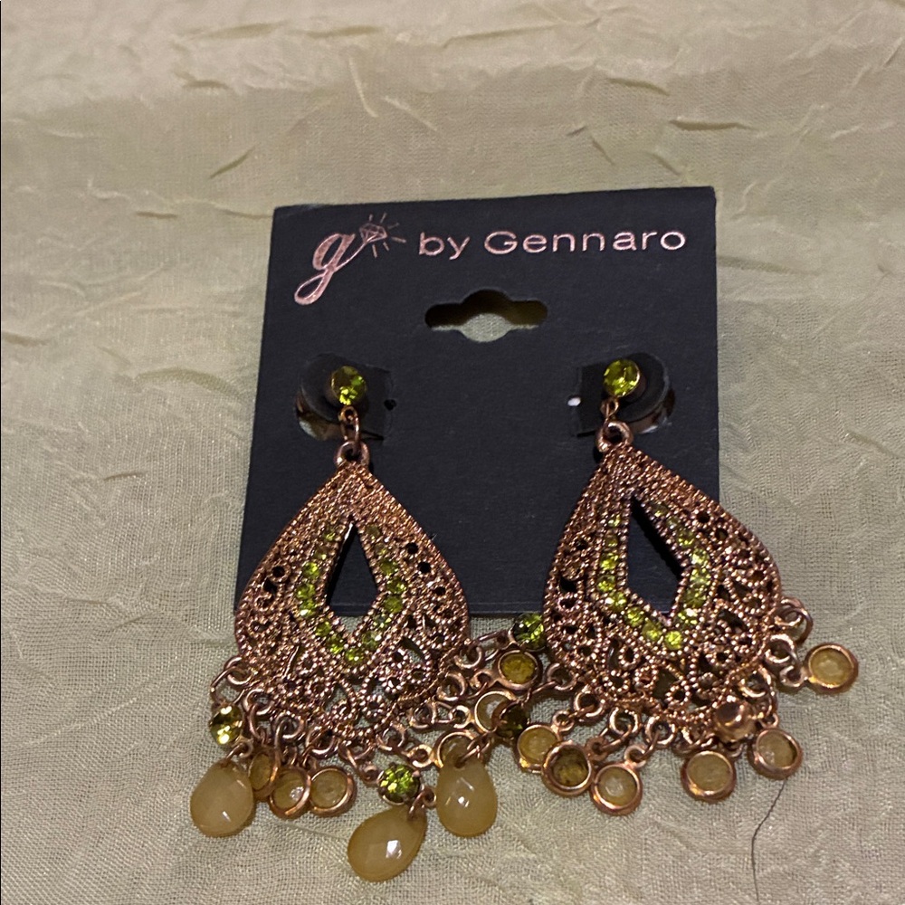 Gold and Green Filigree Drop Earrings
